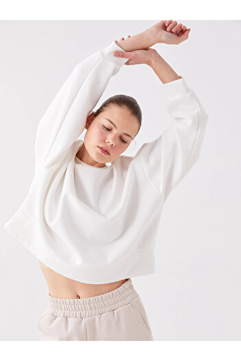 LC Waikiki Γυναικείο φούτερ LCW Active Crew Neck μονόχρωμο μακρυμάνικο oversize