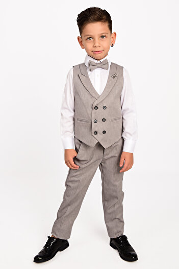 Merdia Kids Boy's Suit 6-Button Shawl Collar Vest Bow Tie Tuxedo
