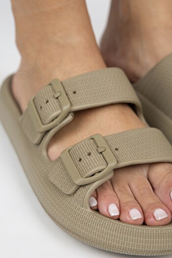 OZYO Παντόφλες παραλίας Lily Beige Double Band Eva Platform Daily Summer