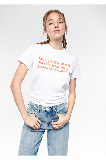 Mavi Eat Sleep Printed White T-shirt Regular Fit / Normal Cut 1611257-620