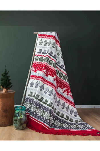 Bayev Winter New Year Special Over-the-Knee Cotton Blanket 130 X 170 Fringed TV Blanket Red New Year