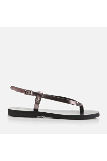 Hotiç Anthracite Genuine Leather Women's Flat Sandals