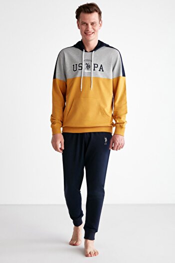 U.S. Polo Assn. Ανδρική αθλητική φόρμα με κουκούλα Uspa Text Printed 2 Thread με μανίκια και μανσέτες στα πόδια