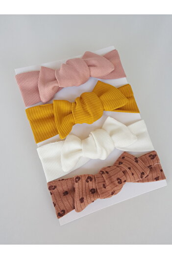 swan butik Baby Girl Child Colorful Bandana Buckle Set 4-Piece Powder Mustard Cream Spotted Brown