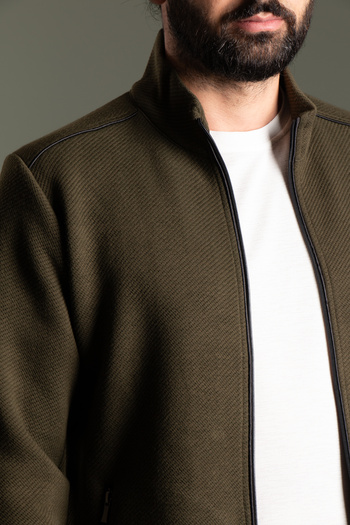 ZEKİ ÖZER MEN'S KHAKI RUBED CARDIGAN