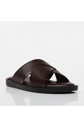 Hotiç Men's Slippers - Genuine Leather and Brown Color