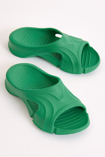 Tonny Black Unisex Grass Green Patterned Thick Sole Eva Slippers