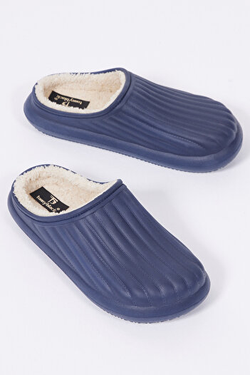 Tonny Black Women's Navy Blue Comfortable Fit Closed Front Wool Inside Winter Eva House Slippers