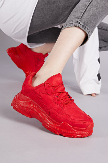 Tonny Black Women's Red Suede Sports Shoes Bls-q