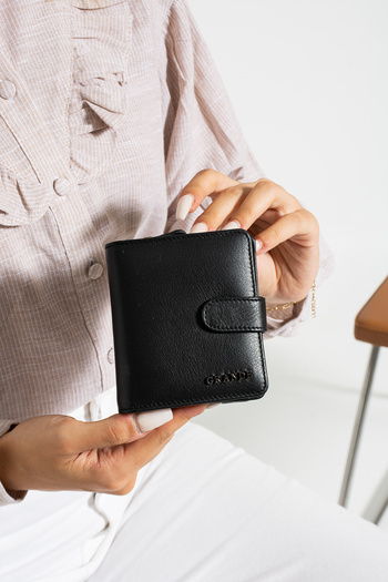 Grande 2601 Genuine Leather Women's Card Holder, Paper & Coin Compartment Model Stylish Card Holder Wallet BLACK