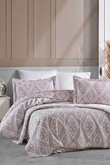 Elart Bedspread Set Single Cotton Crinkle Ethnic Dried Rose (180x200cm)