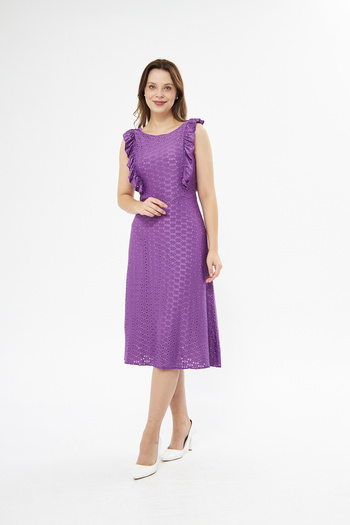 WOMAN VISION Rochie midi, mov, elastic, cu mâneci volantă, cu căptușeală detaliată, 084