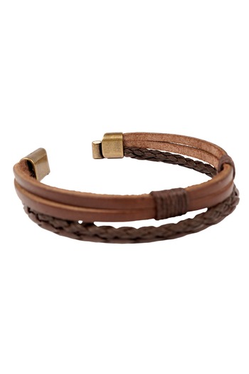 etniko Men's Brown String Wrapped Genuine Leather Bracelet