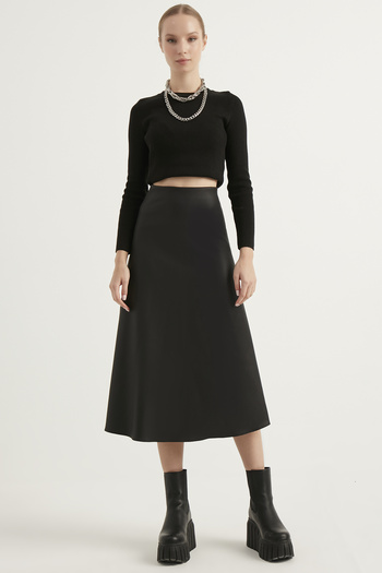 MEECY Women's Leather Mevlana Black Skirt