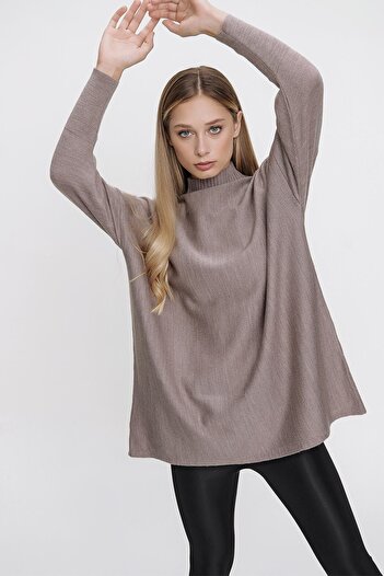 CHUBA Women's Mink Half Turtleneck Loose Long Knitwear Poncho 22wk222