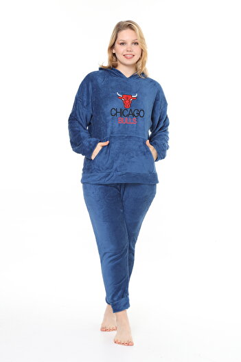 mervemoda بدلة رياضية نسائية بغطاء للرأس من Indigo welsoft ذات ملمس ناعم ومطرزة من الأمام