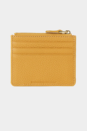Grande 3603 Genuine Leather Coin Compartment Zippered Women's Men's Wallet Card Holder Yellow