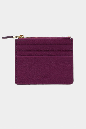 Grande 3603 Genuine Leather Coin Compartment Zippered Women's Men's Wallet Card Holder Purple
