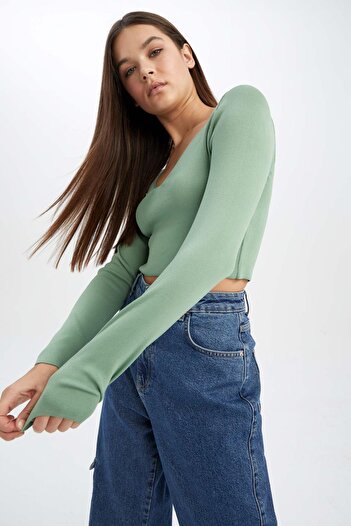DeFacto Pulover Slim Fit cu decolteu în V