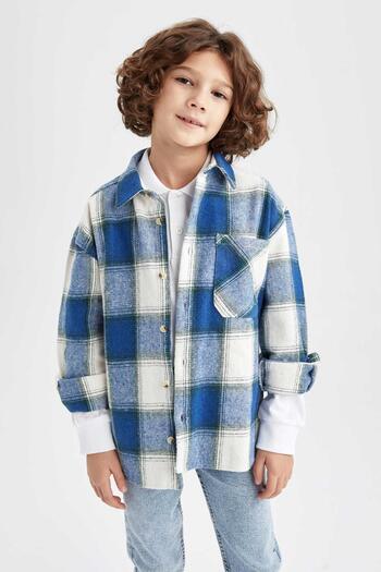 DeFacto Boy's Oversize Fit Long Sleeve Flannel Shirt