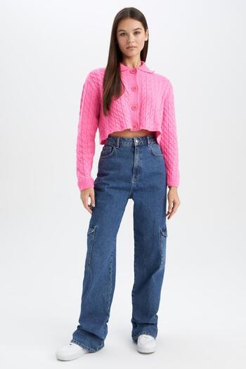 DeFacto Cool Regular Fit Polo Neck Knitwear Cardigan