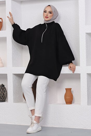 InStyle Tunica tricotaje cu fermoar Sara - Negru