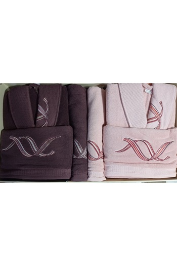 Özdilek Pink Wave Claret Red Pink Family Bathrobe Set Bathrobe Set
