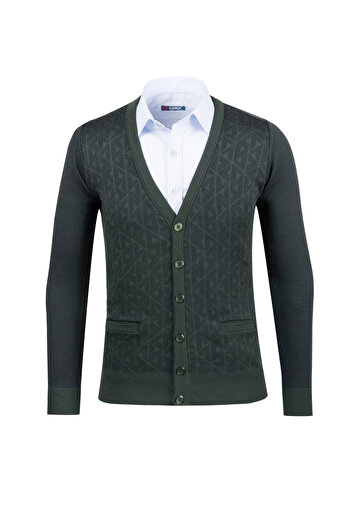 Çizgi Triko Men's Nefti V-Neck Knitwear Cardigan Buttoned Patterned Steel Knit Classic Fit