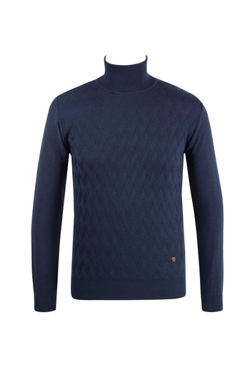 Çizgi Triko Men's Full Turtleneck Knitwear Sweater Patterned Sleeve and Waist Elastic Regular Fit