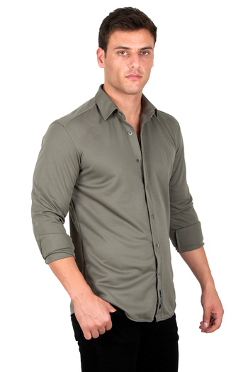 DeepSEA Men's Khaki Slim Fit Knitted Shirt2309480