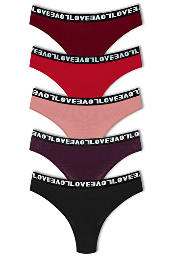 HNX Βαμβακερή δαντέλα στην πλάτη LOVE Rubber Thong Γυναικεία κιλότα 5τμχ