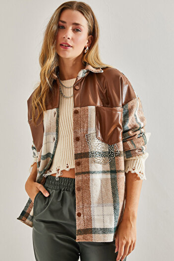 Bianco Lucci Women's Leather and Stone Detailed Stash Jacket