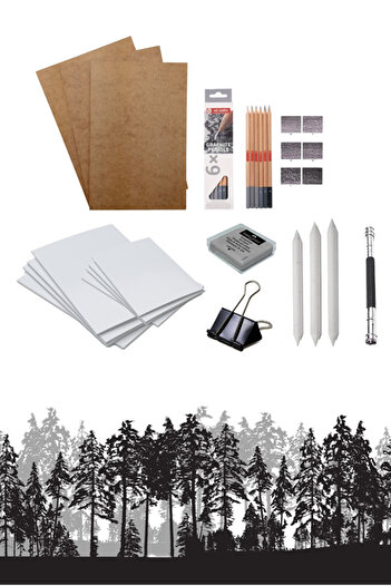ÜSKÜDAR SANAT Charcoal Starter Set / Charcoal Set Graduated Pen Duralite