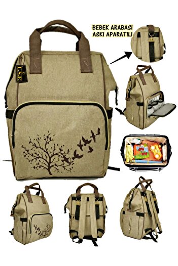 USF Baby Care Bag Luxury Mother Baby Care Backpack Tree Bird Pattern Beige Patterned