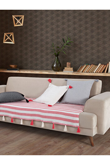 Lux Touch 115 x 200 cm Liva Pompom Coral Seat Cover - Shawl Tufted Sofa Duvan Sofa Bed Armchair