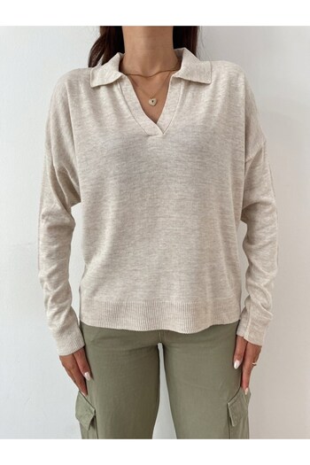 Laluvia Stone Polo Neck Knitwear Sweater