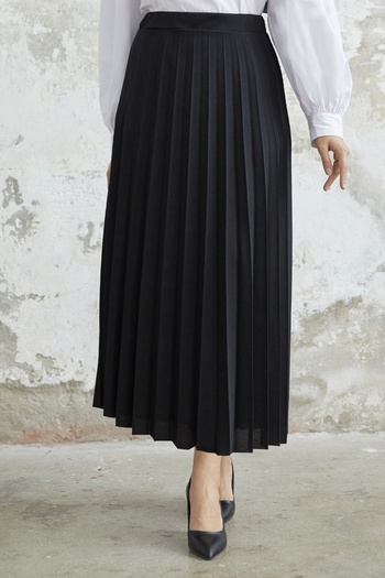 InStyle Luisa Waist Ελαστική πλισέ φούστα - Μαύρη