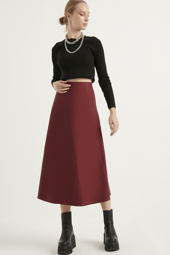 MEECY Women's Leather Mevlana Burgundy Skirt
