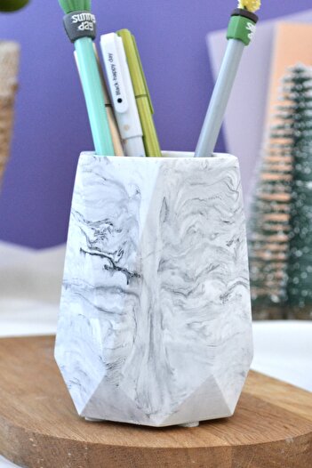 Bİ DOLU DÜKKAN Marble Patterned Pen Holder & Makeup Brush Holder & Desktop Organizer