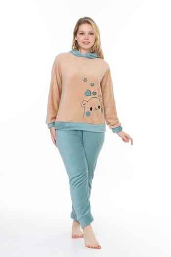 mervemoda Women's Light coffee soft soft high quality fabric embroidery detailed pajamas set
