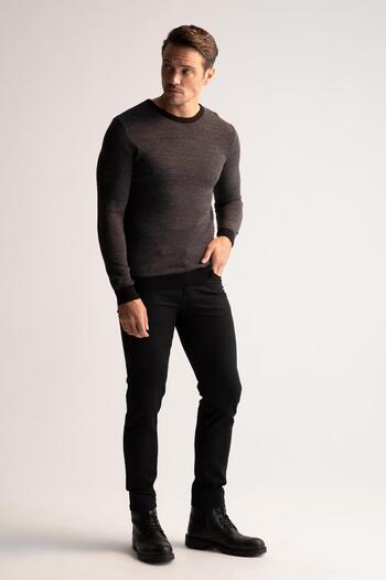 DeFacto Slim Fit Crew Neck Patched Sleeve Detailed Knitwear Sweater R1110az22wn