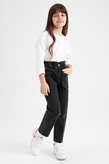 DeFacto Girl's Slouchy Fit Paperbag Waist Fit Jean Trousers