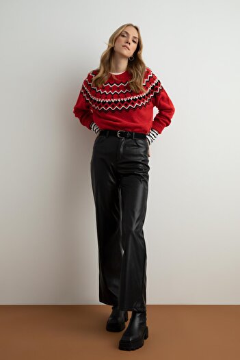 DeFacto Regular Fit Crew Neck Jacquard Knitwear Sweater