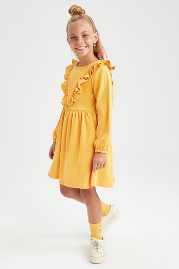 DeFacto Girl's Crew Neck Long Sleeve Waffle Dress