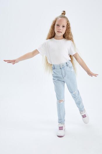 DeFacto Girl's Mom Fit Ripped Jean Pants