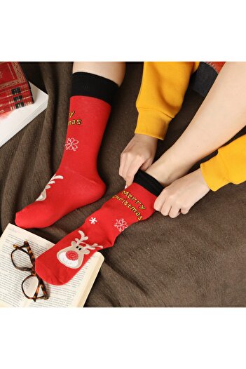 Esinti Men Women Kids New Year's Long Black Christmas Themed Gift Socks Set 4 Pcs