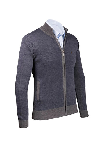 Çizgi Triko Men's Knitwear Jacket Zippered Pocket Detailed Patterned Sleeve and Waist Elastic Steel Knit