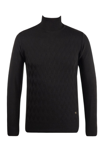 Çizgi Triko Men's Full Turtleneck Knitwear Sweater Patterned Sleeve and Waist Elastic Regular Fit
