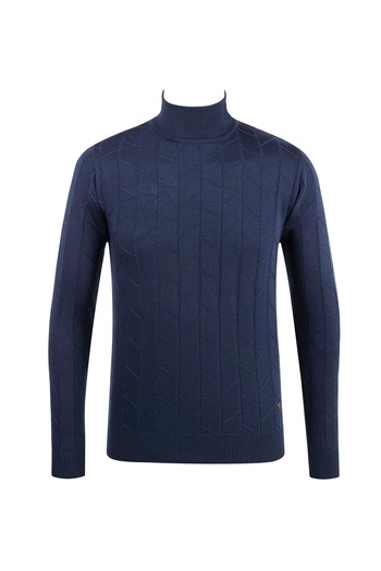 Çizgi Triko Men's Full Turtleneck Knitwear Sweater Patterned Sleeve and Waist Elastic Regular Fit