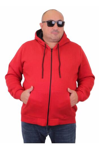 MocGrande Large Size Unisex Hooded 3ip Sweat 11701 Red